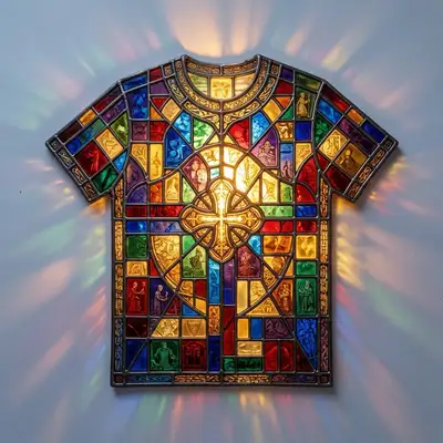 glowing medieval stained glass window style