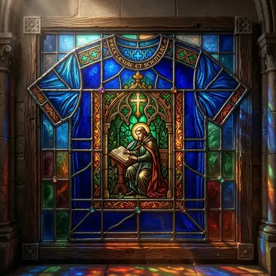 glowing medieval stained glass window style