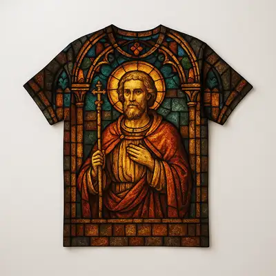 glowing medieval stained glass window style