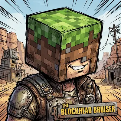 A hand-drawn cell-shaded graphic novel portrait of the subject in the iconic style of Borderlands. Thick black ink outlines, textured watercolor and ink washes, grungy post-apocalyptic textures. The subject is wearing a tactical wasteland vest with straps and gears, and has a rebellious grin. Background features a desert canyon wasteland with scrap metal structures and comic speed lines.