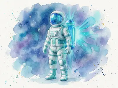 Transform this image into a beautiful watercolor painting. Use wet-on-wet paint washes, soft blending, visible paper grain texture, and delicate splatters of paint around the edges. Retain the subject's features and pose but render them with a hand-painted, artistic watercolor aesthetic.