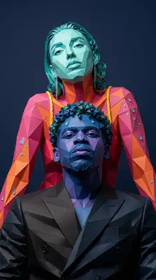 Transform this portrait completely into folded origami papercraft. Render with geometric folded shapes, vibrant colored paper textures, clean studio lighting, realistic paper folds and shadows, papercraft art style.